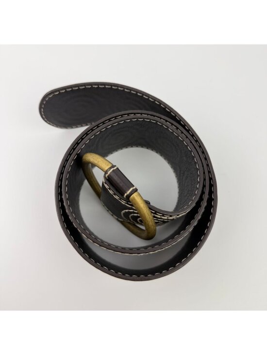 Celine Circle Buckle Spiral Pattern Leather Belt Brown Gold Vintage main image 5